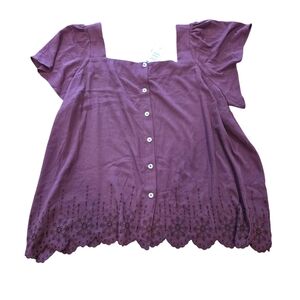 Torrid Size 3 Washable Gauze Square Neck Eyelet Top In Sassafras Nwt